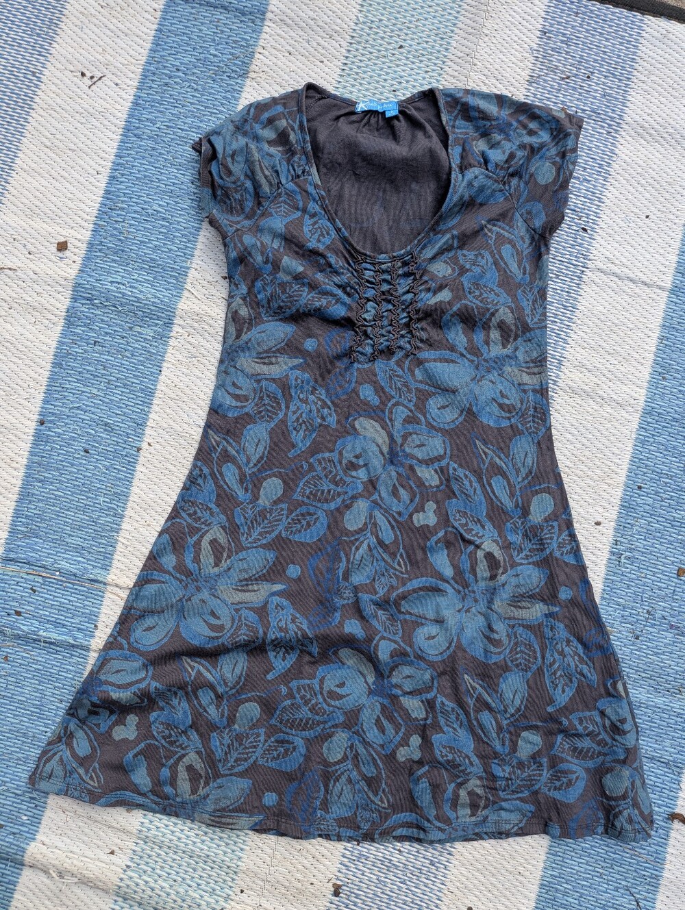 fresh produce Blue Floral Short-Sleeve Mini Dress